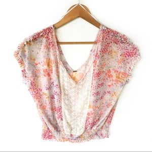 Free People Floral Top w/ Embroidered detailed